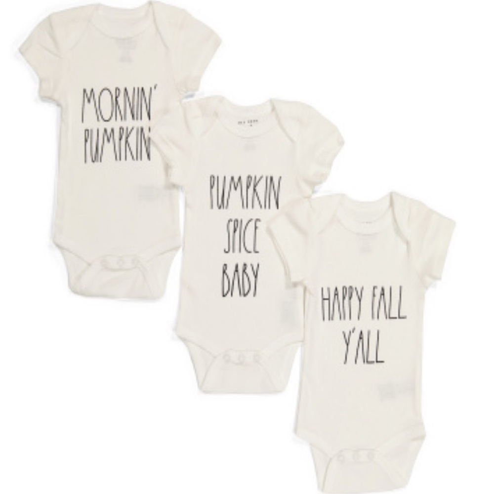 🎃 Rae Dunn Baby Onesies 3pc HAPPY FALL Y'ALL PUMPKIN SPICE BABY MORNIN' PUMPKIN